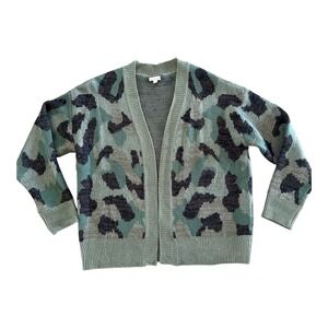 Hem & thread Sweater Open Cardigan Green Camouflage Womens S/M Granola Girl Camo